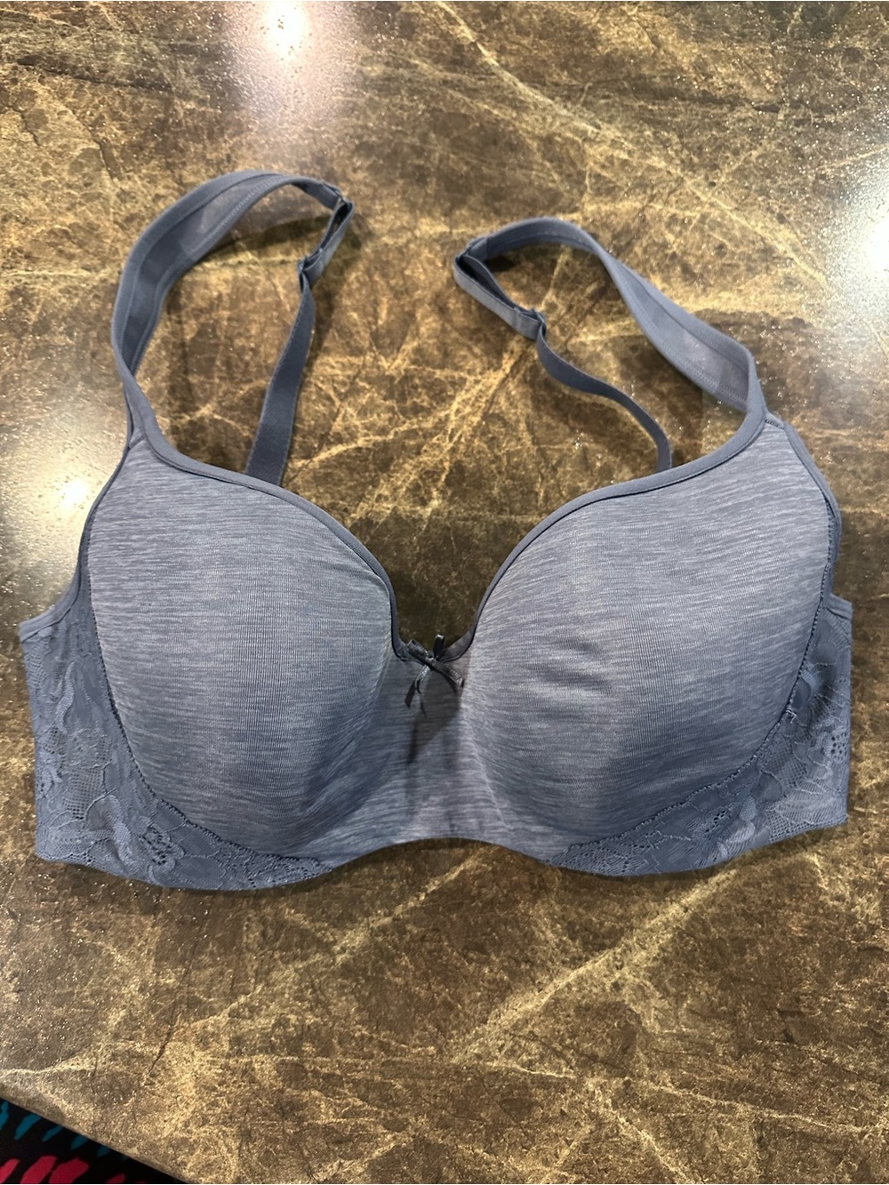Cacique Heathered Blue Lace-Trim Underwire Bra